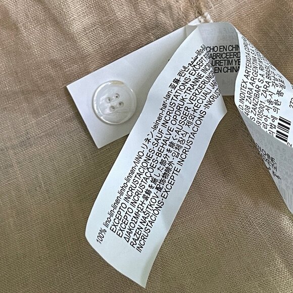 ZARA Tan and White Beaded Linen Collared Maxi Dress Size Small - Picture 11 of 12